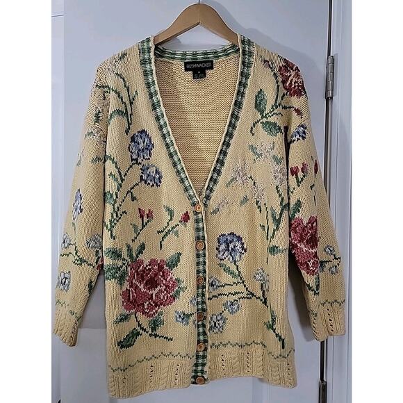 BUSHWACKER Vintage Cottagecore Floral V-neck Button Down Cardigan Sweater Sz M - Picture 1 of 12